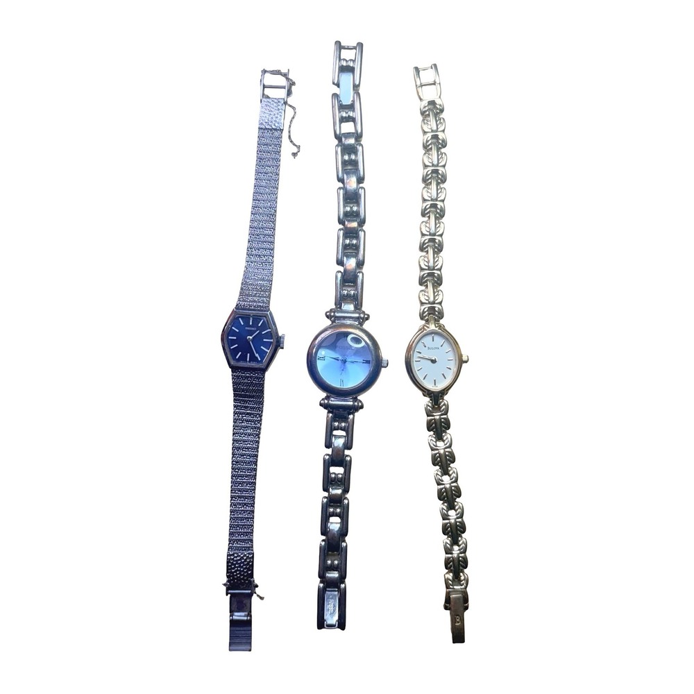VTG Women Watch Lot Seiko Bulova Fossil Silver Gunmetal Watches Non Working
